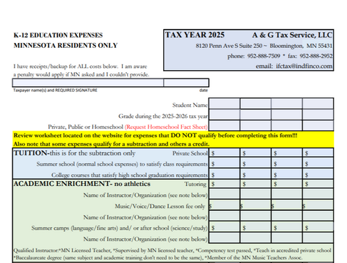 2025 K-12 Education Worksheet