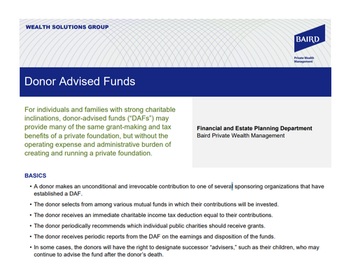 Donor Advised Funds