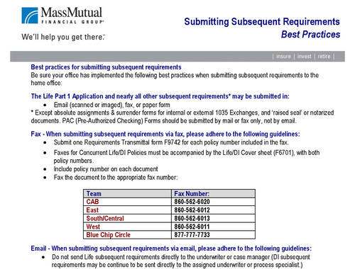Submitting Subsequent Requirements<br/>Best Practices