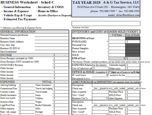 2025 SCHEDULE C BUSINESS ORGANIZER