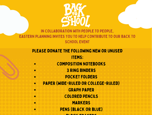 Eastern Planning in collaboration with People to People for our Back to School event