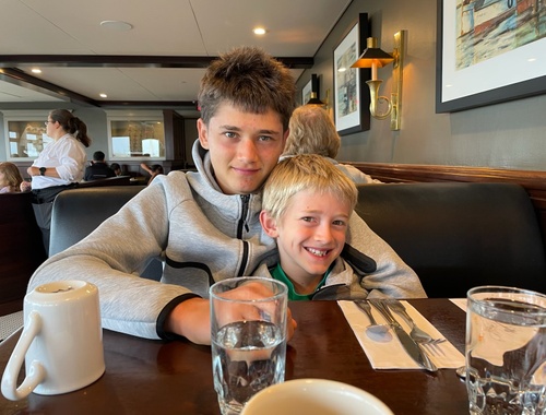 Brothers out for breakfast at Dorn's - pancake heaven!
