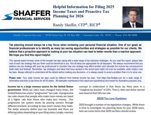 Helpful Information for Filing 2025 Income Taxes and Proactive Tax Planning for 2026