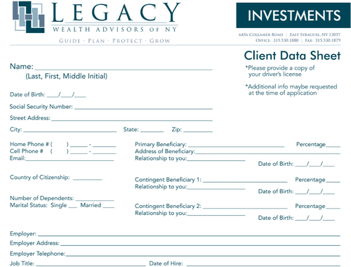 Client Data Sheet - Investments