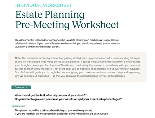 Estate Planning Worksheet for Individuals