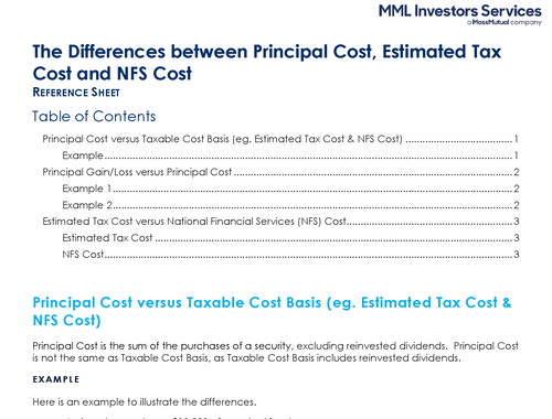 The Differences between Principal Cost, Estimated Tax Cost and NFS Cost