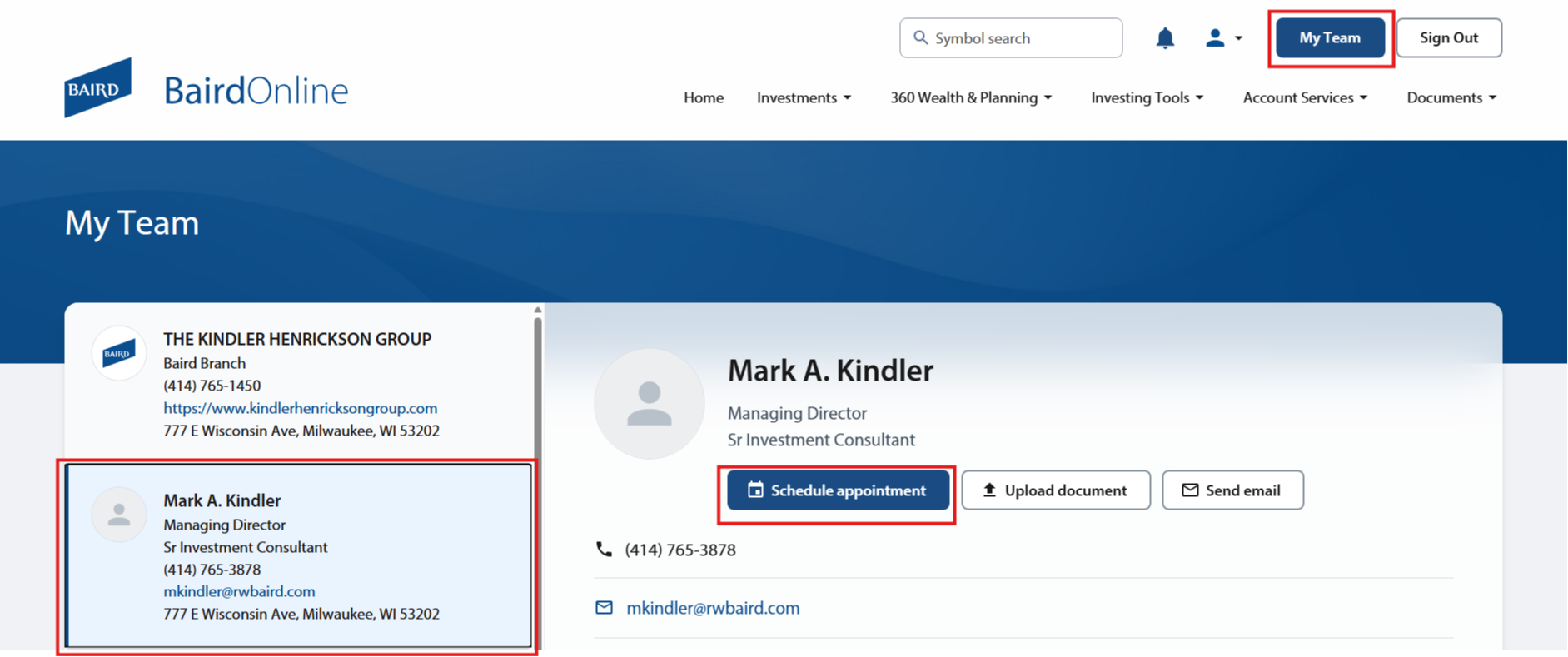 Scheduling on Calendly through Baird Online