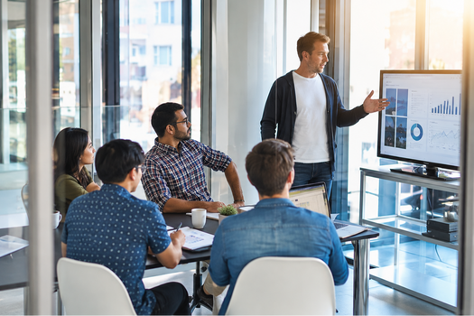 Technology team collaborating in a modern office