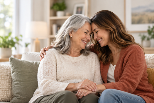 Adult daughter spending time with her older mother