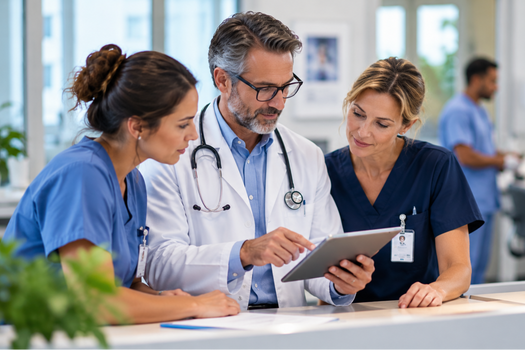 Healthcare professionals collaborating in a medical practice