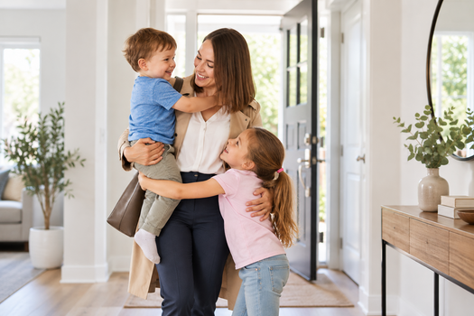 Working parent returning home to her children