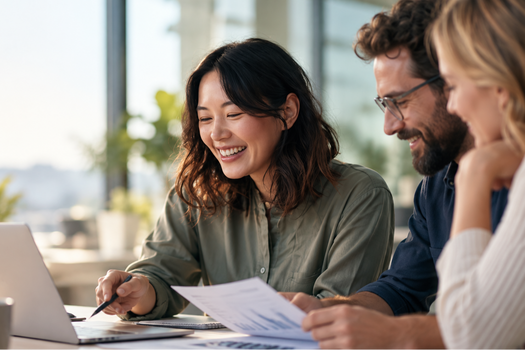 Employees reviewing retirement plan information together
