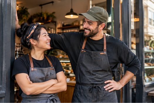 Business owners outside a hospitality business
